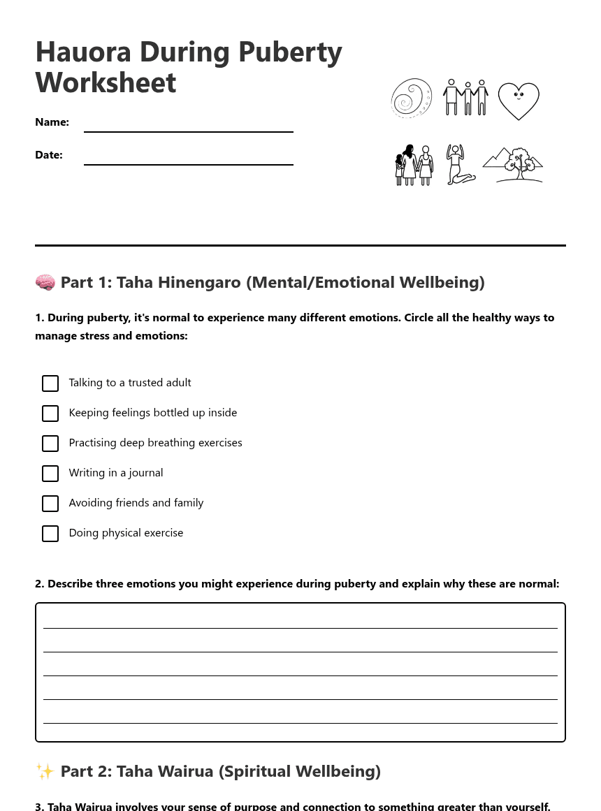 Hauora During Puberty Worksheet worksheet preview