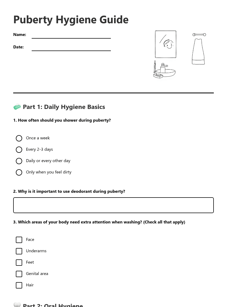 Puberty Hygiene Guide worksheet preview