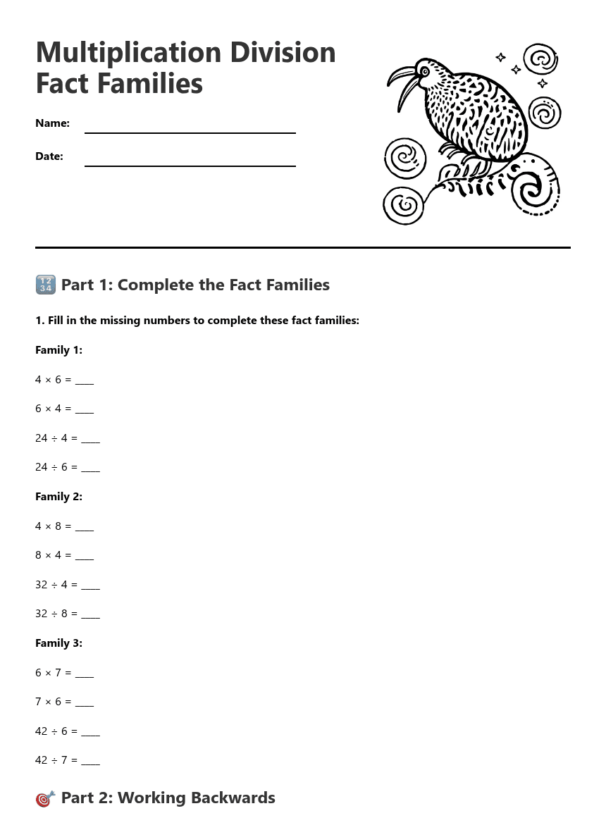 Multiplication Division Fact Families worksheet preview