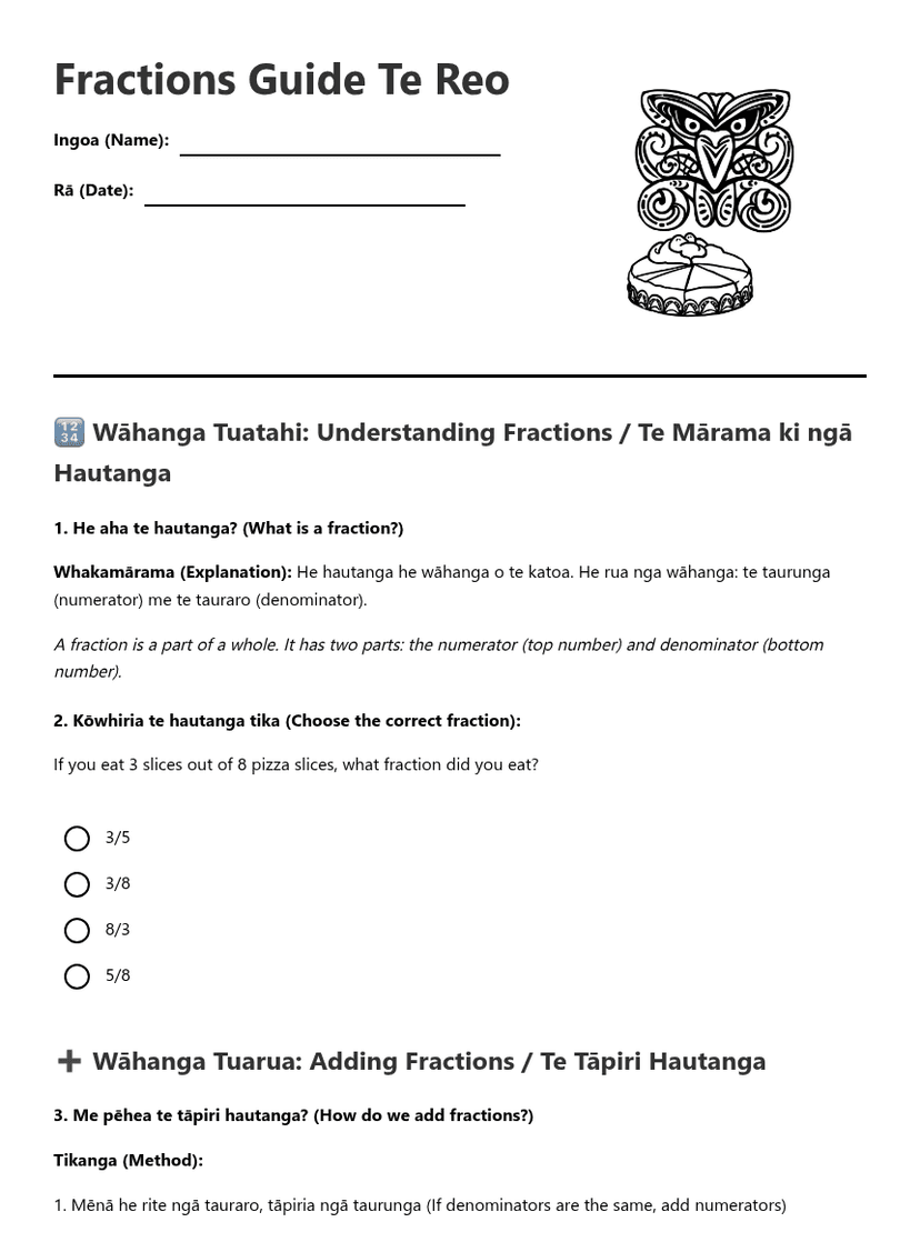 Fractions Guide Te Reo