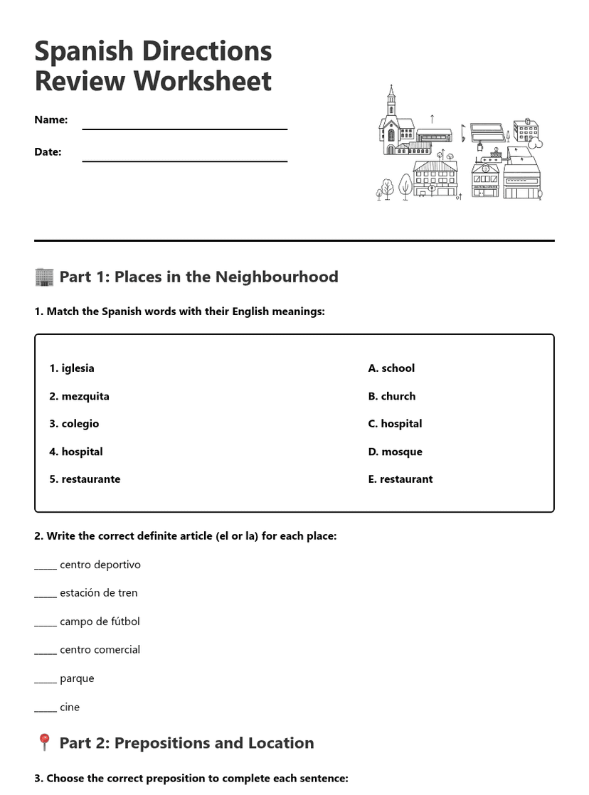 Spanish Directions Review Worksheet