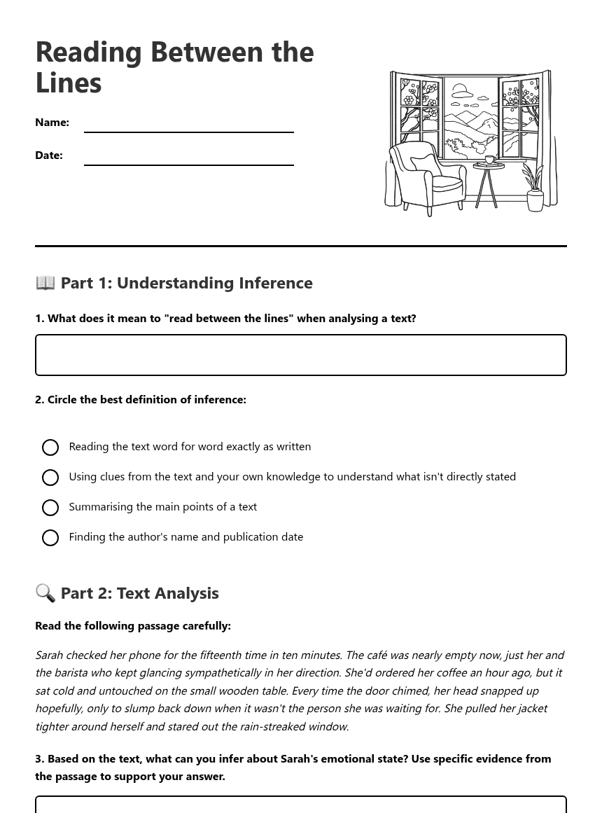 Reading Between the Lines worksheet preview