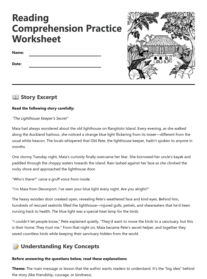 Reading Comprehension Practice Worksheet worksheet preview