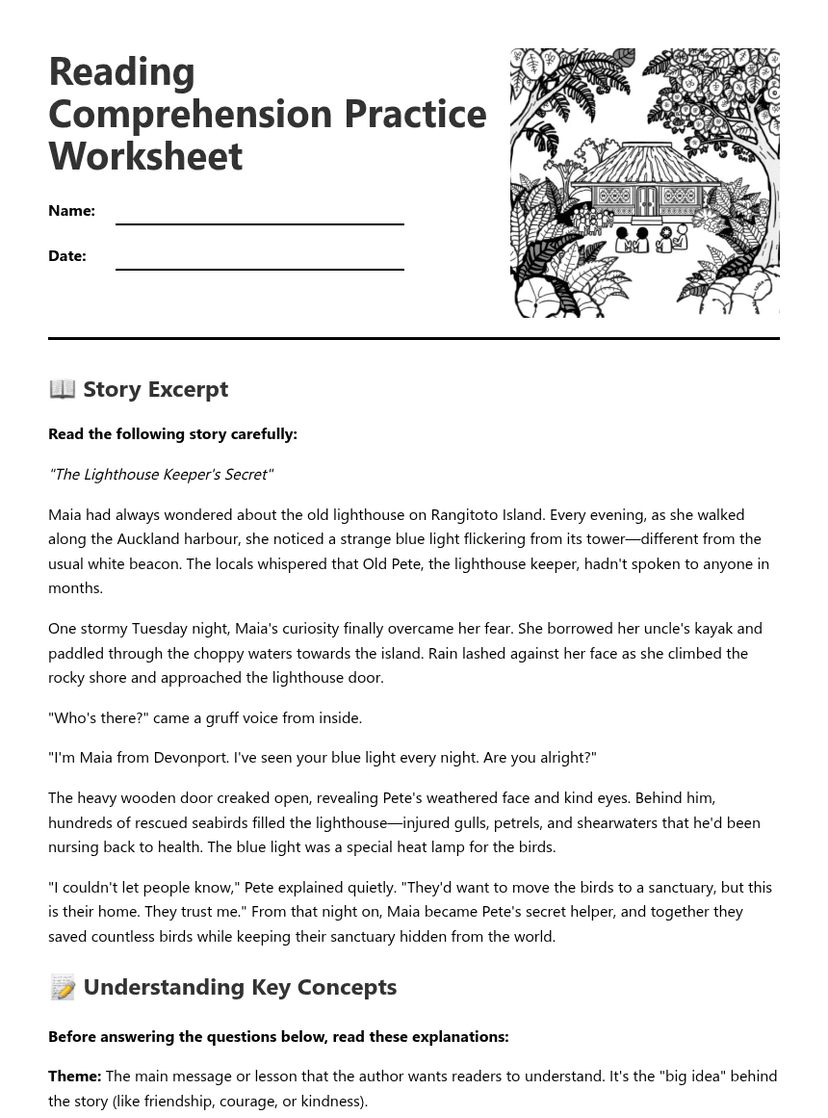 Reading Comprehension Practice Worksheet
