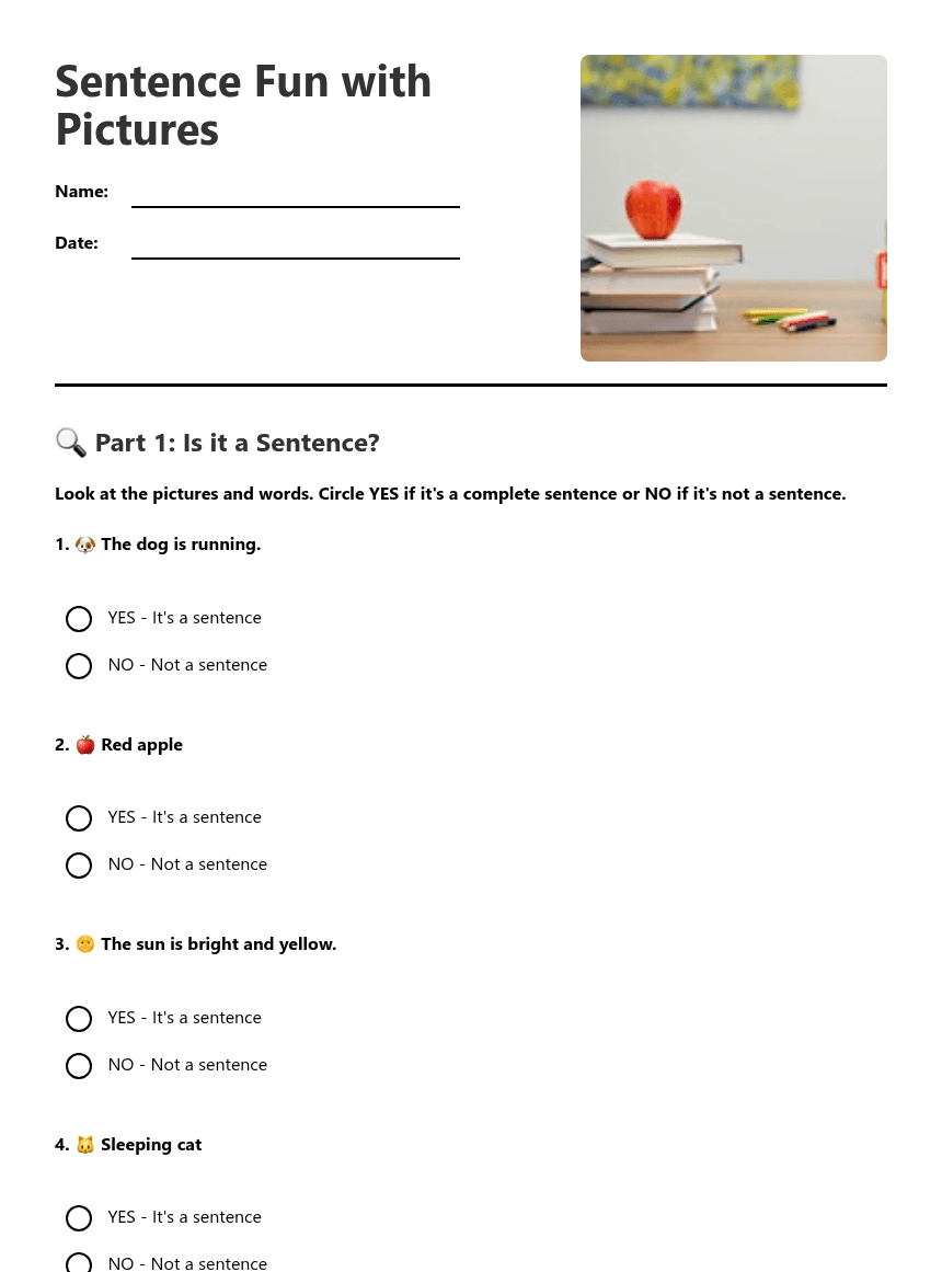 Sentence Fun with Pictures worksheet preview