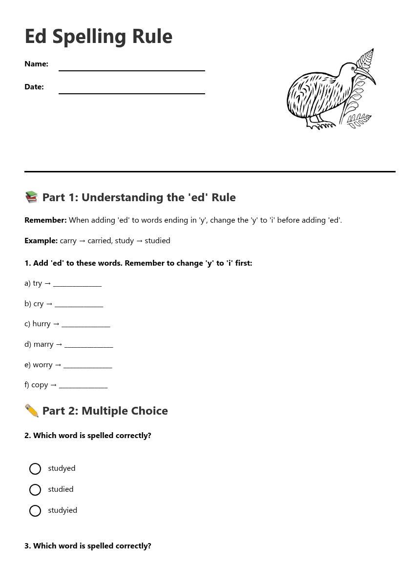 Ed Spelling Rule worksheet preview