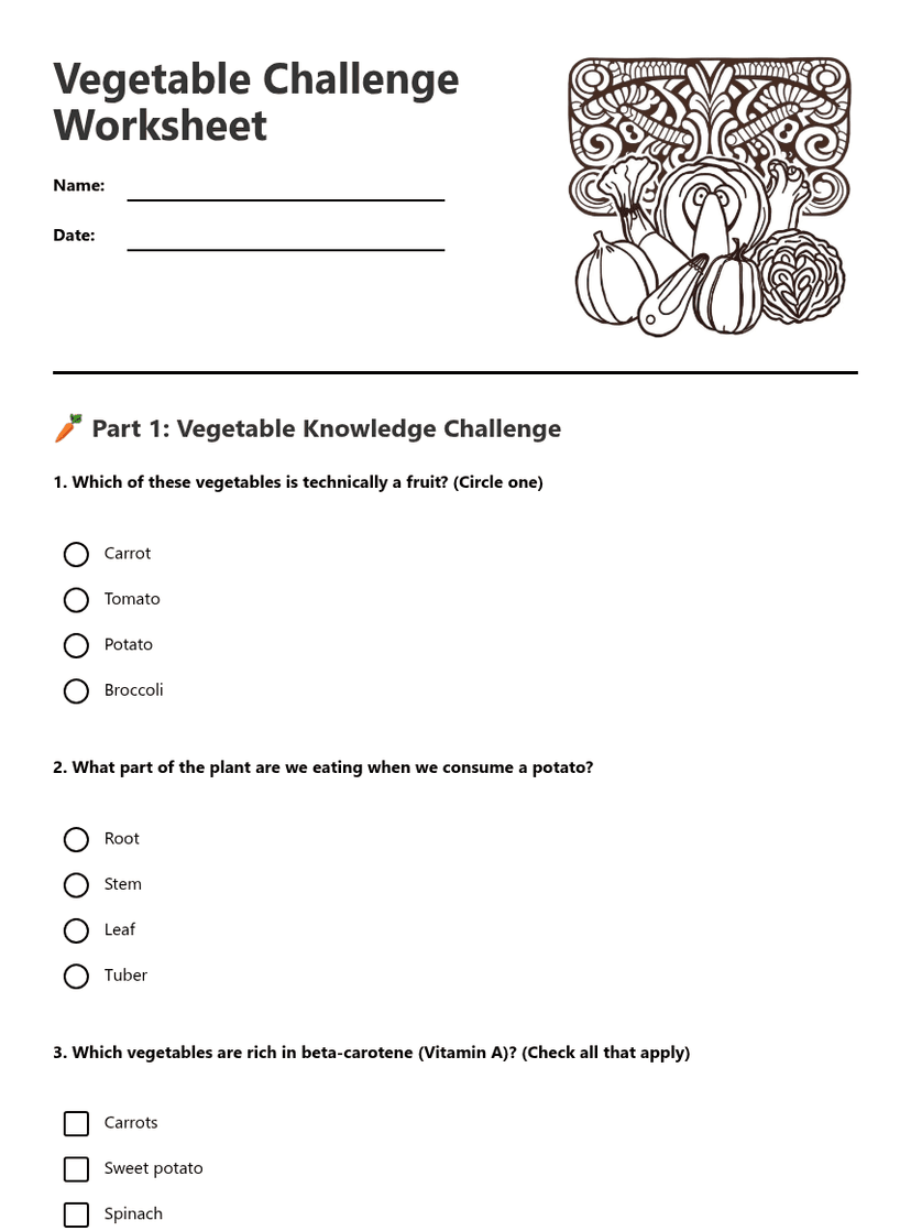 Vegetable Challenge Worksheet
