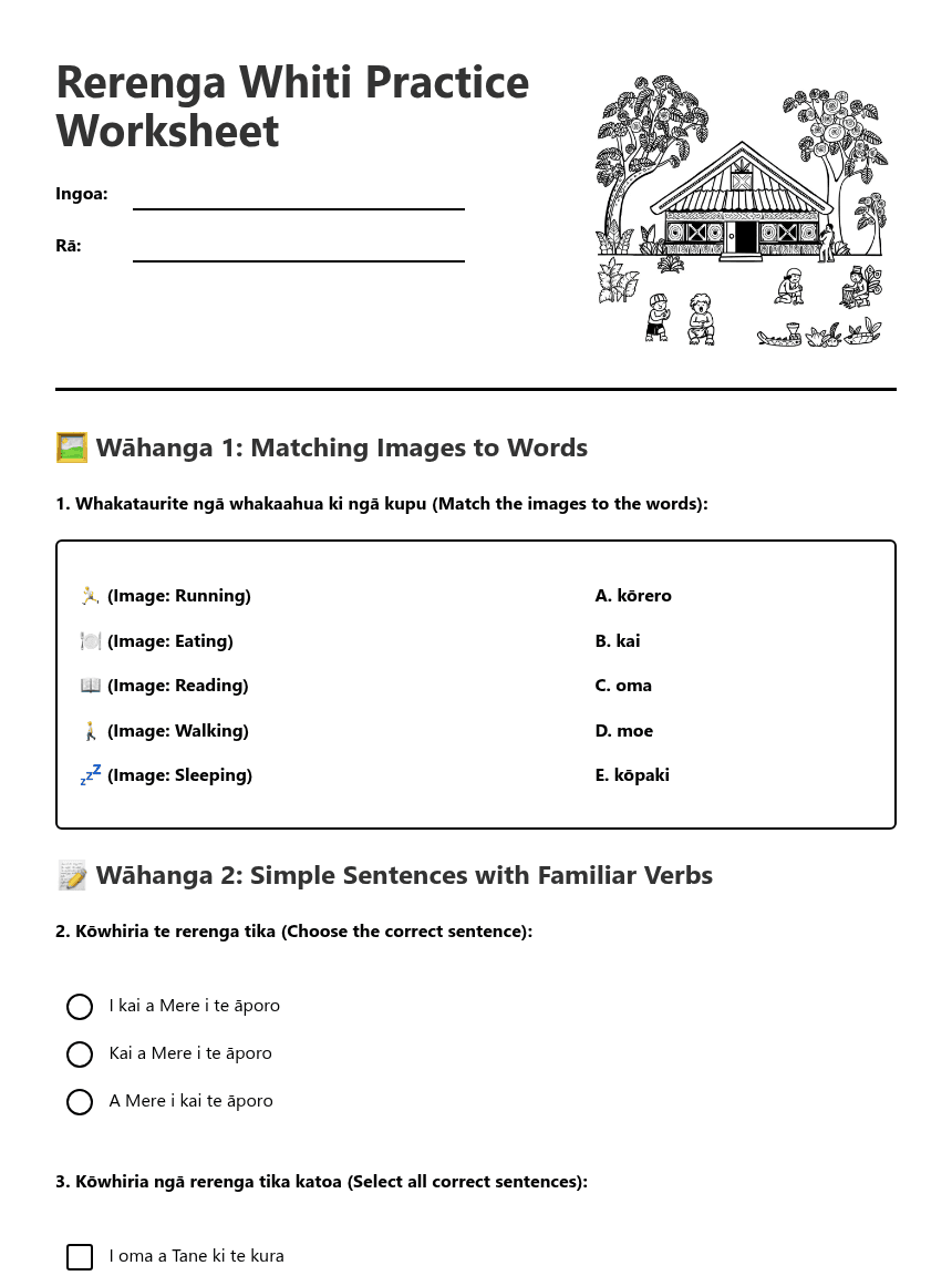 Rerenga Whiti Practice Worksheet worksheet preview