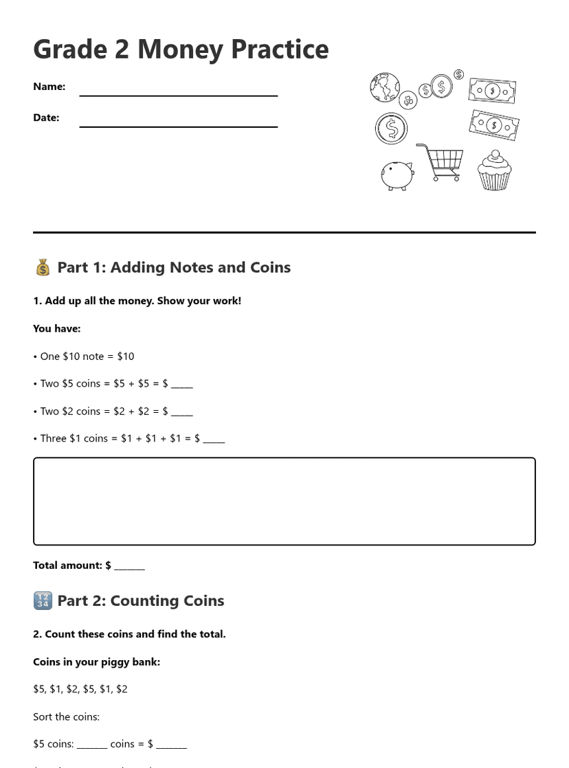Grade 2 Money Practice
