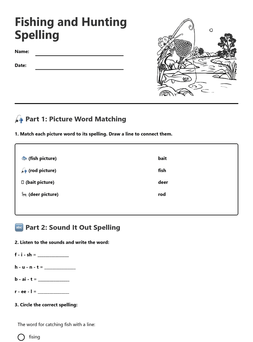 Fishing and Hunting Spelling