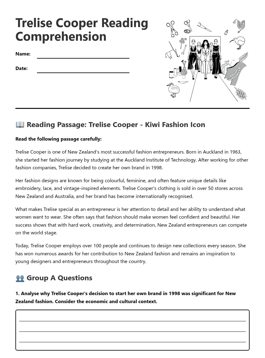 Trelise Cooper Reading Comprehension worksheet preview