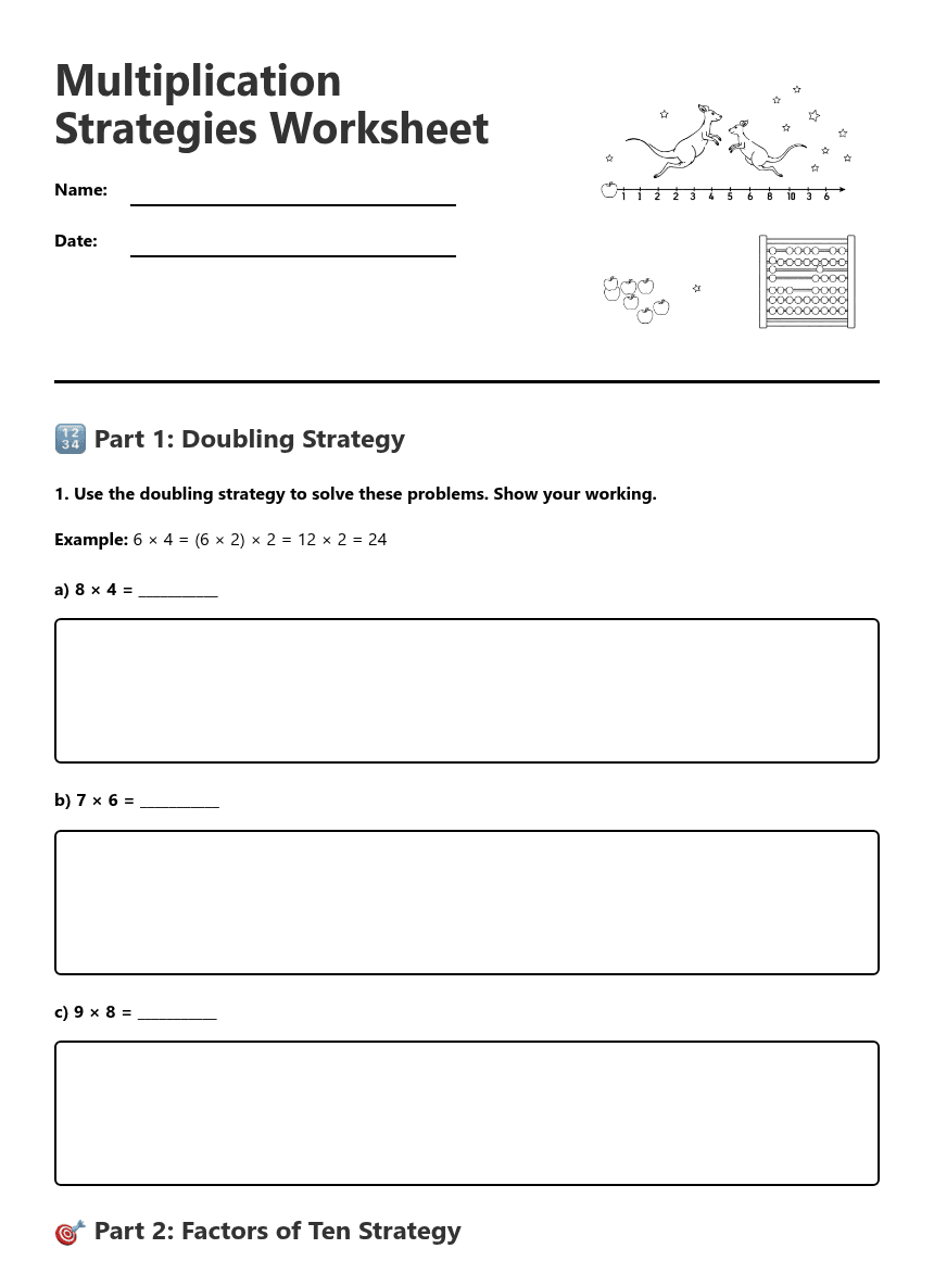 Multiplication Strategies Worksheet worksheet preview