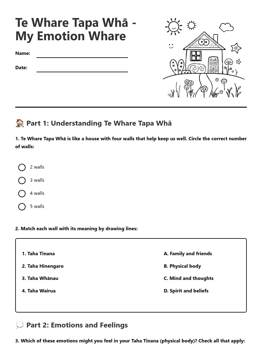 Te Whare Tapa Whā worksheet preview