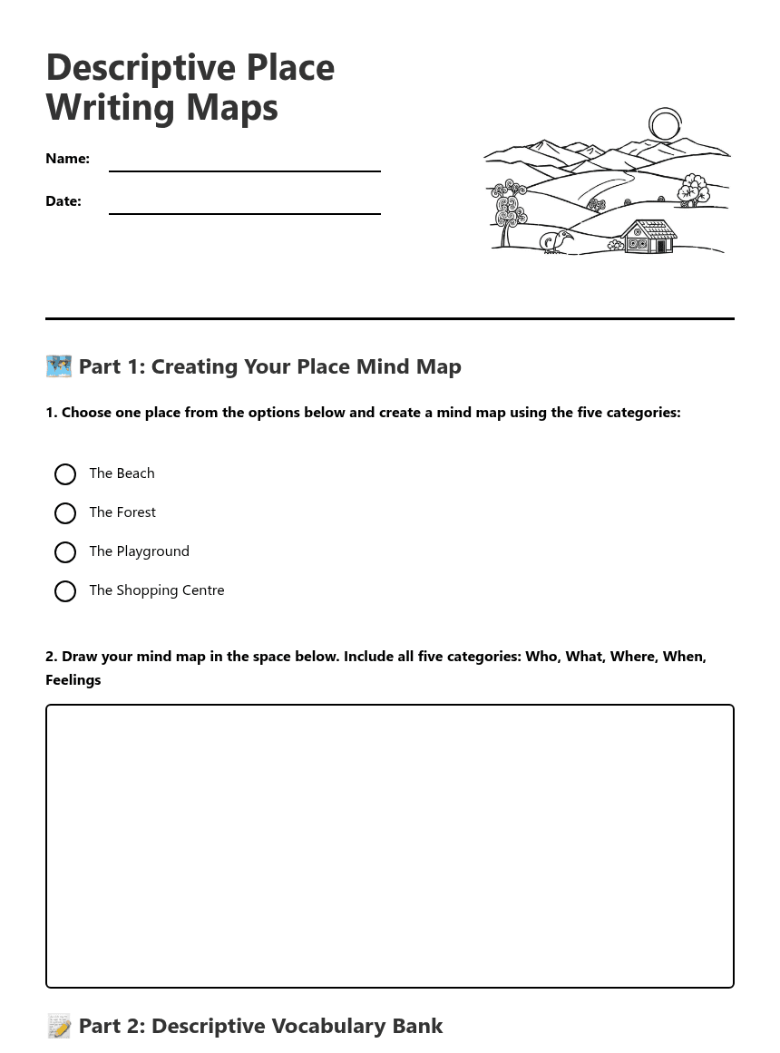 Descriptive Place Writing Maps worksheet preview