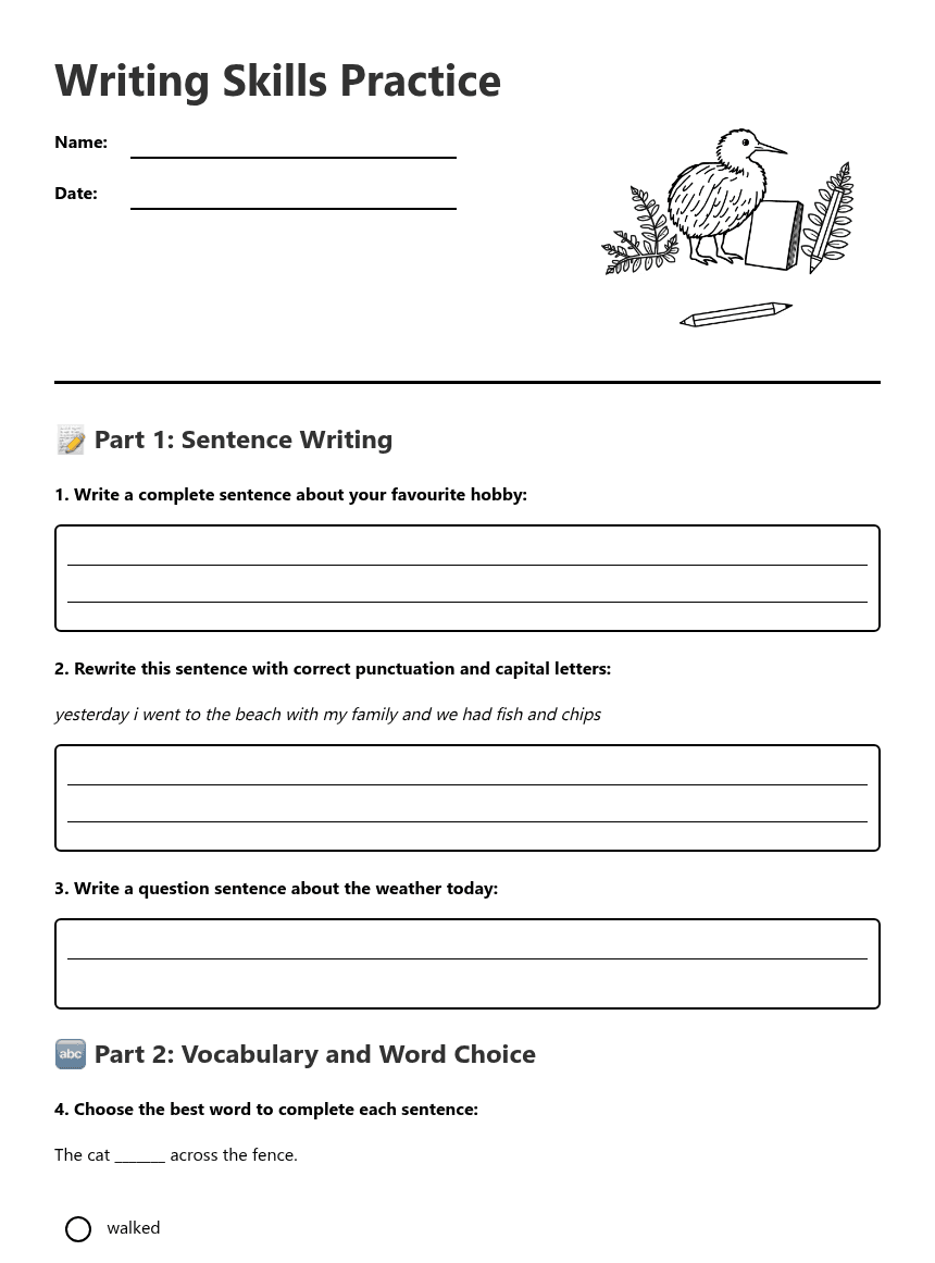 Writing Skills Practice worksheet preview
