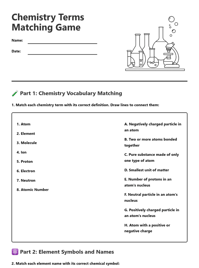 Chemistry Terms Matching Game