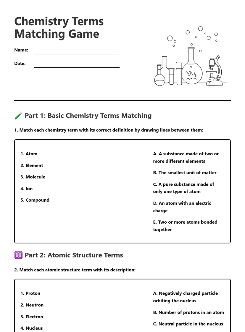 Chemistry Terms Matching Game