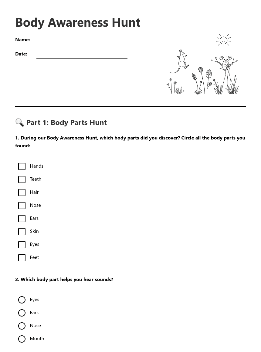 Body Awareness Hunt worksheet preview