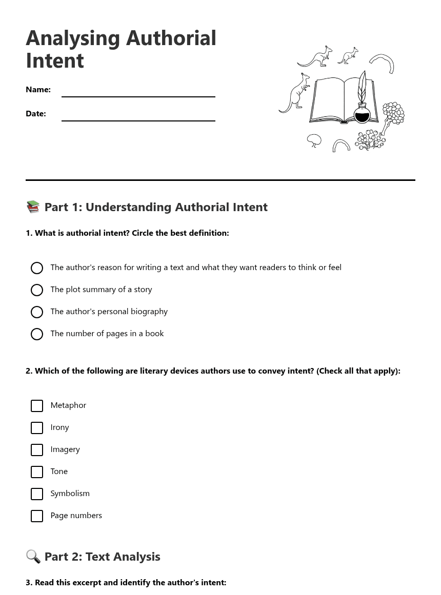 Analyzing Authorial Intent worksheet preview