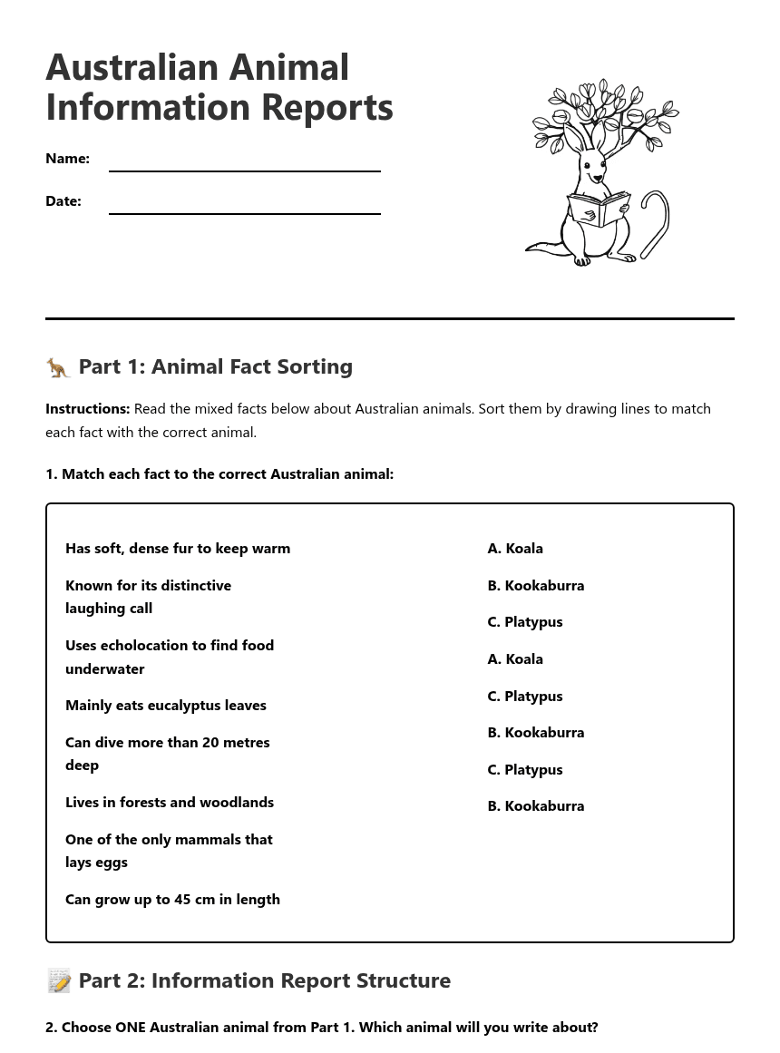 Australian Animal Information Reports worksheet preview