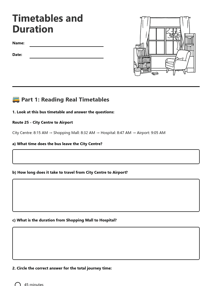 Timetables and Duration worksheet preview