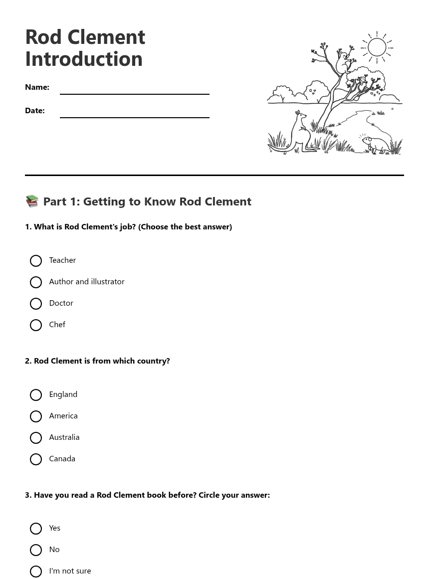 Rod Clement Introduction worksheet preview