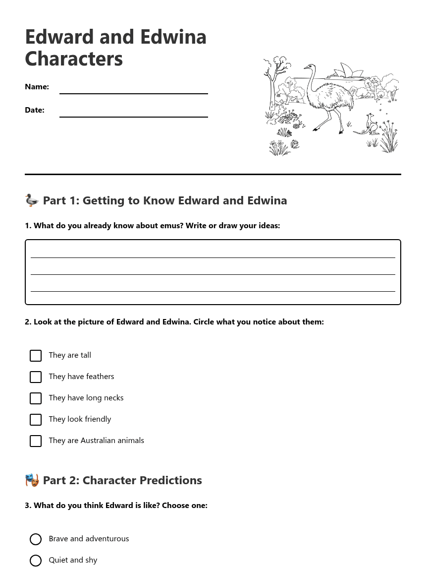 Edward and Edwina Characters worksheet preview