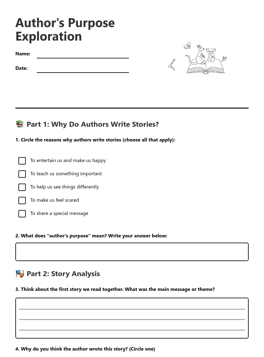 Author's Purpose Exploration worksheet preview