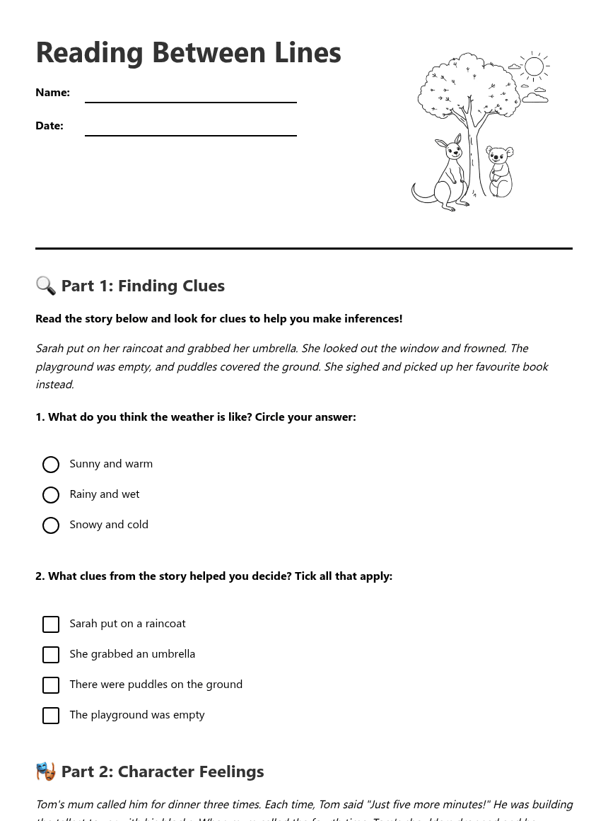 Reading Between Lines worksheet preview