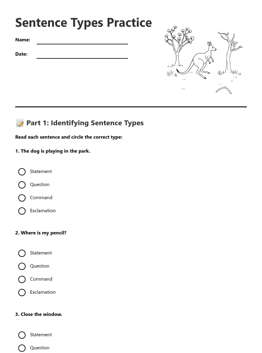 Sentence Types Practice worksheet preview