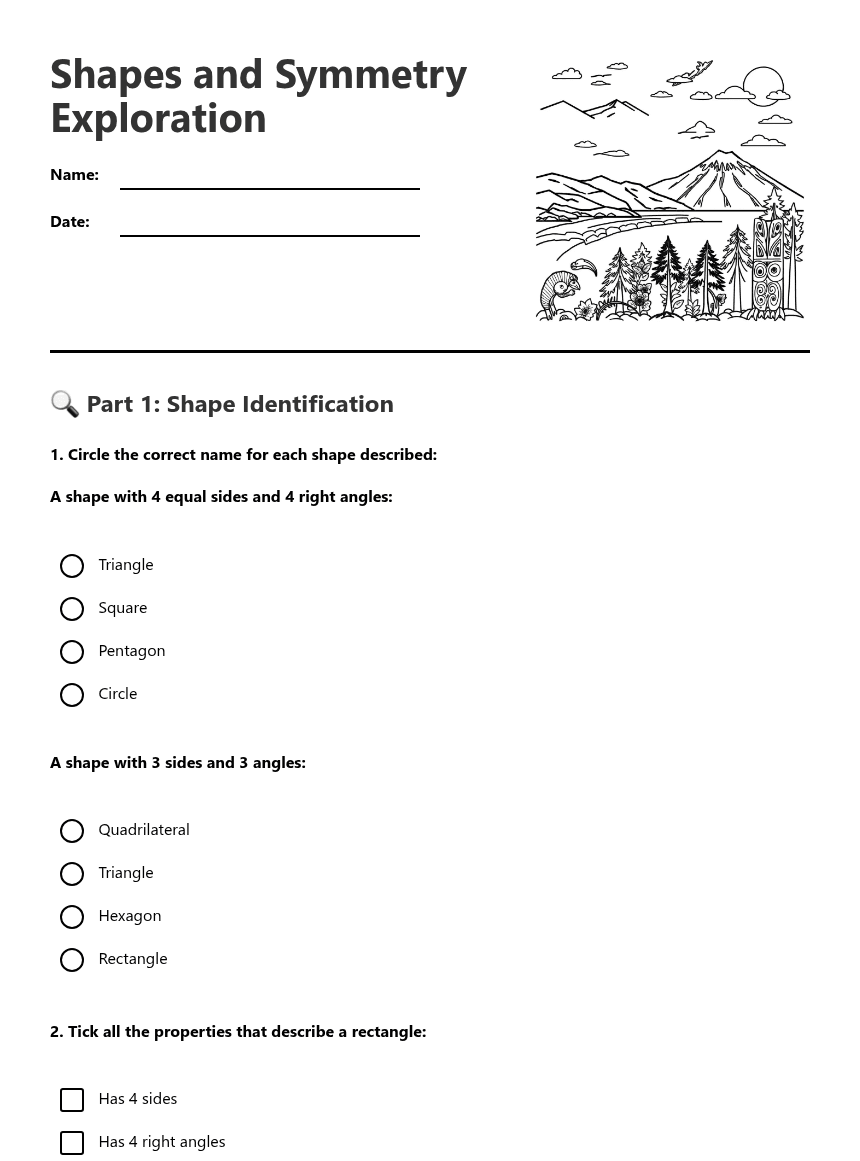 Shapes and Symmetry Exploration worksheet preview