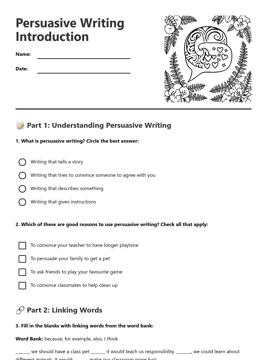 Persuasive Writing Introduction worksheet preview
