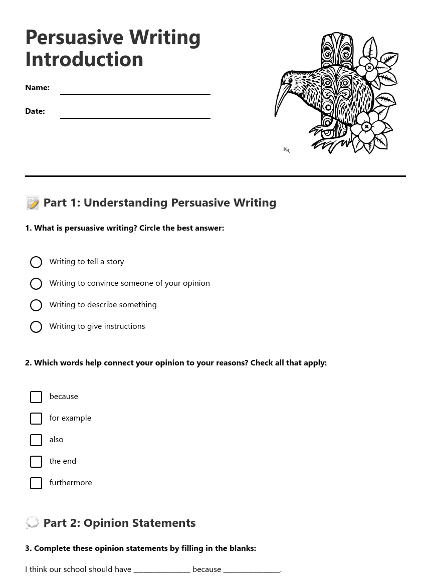 Persuasive Writing Introduction worksheet preview