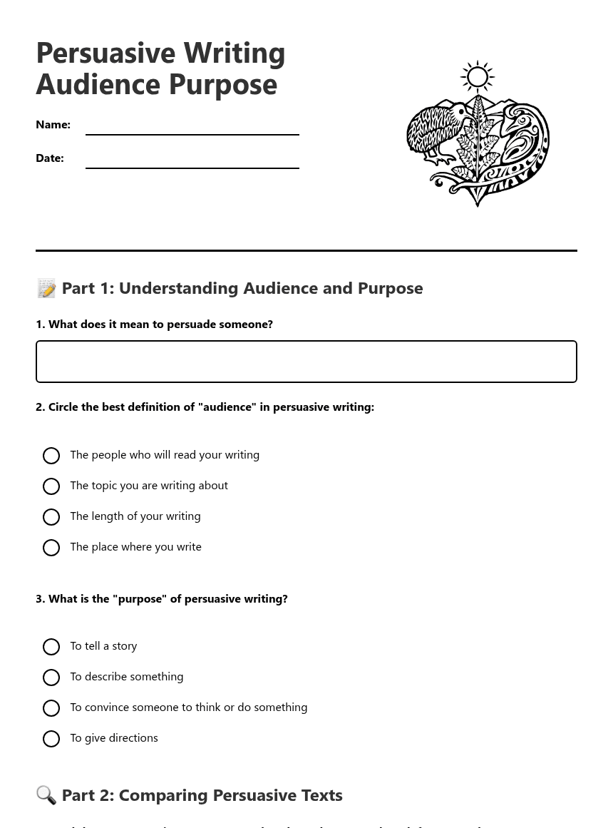 Persuasive Writing Audience Purpose worksheet preview