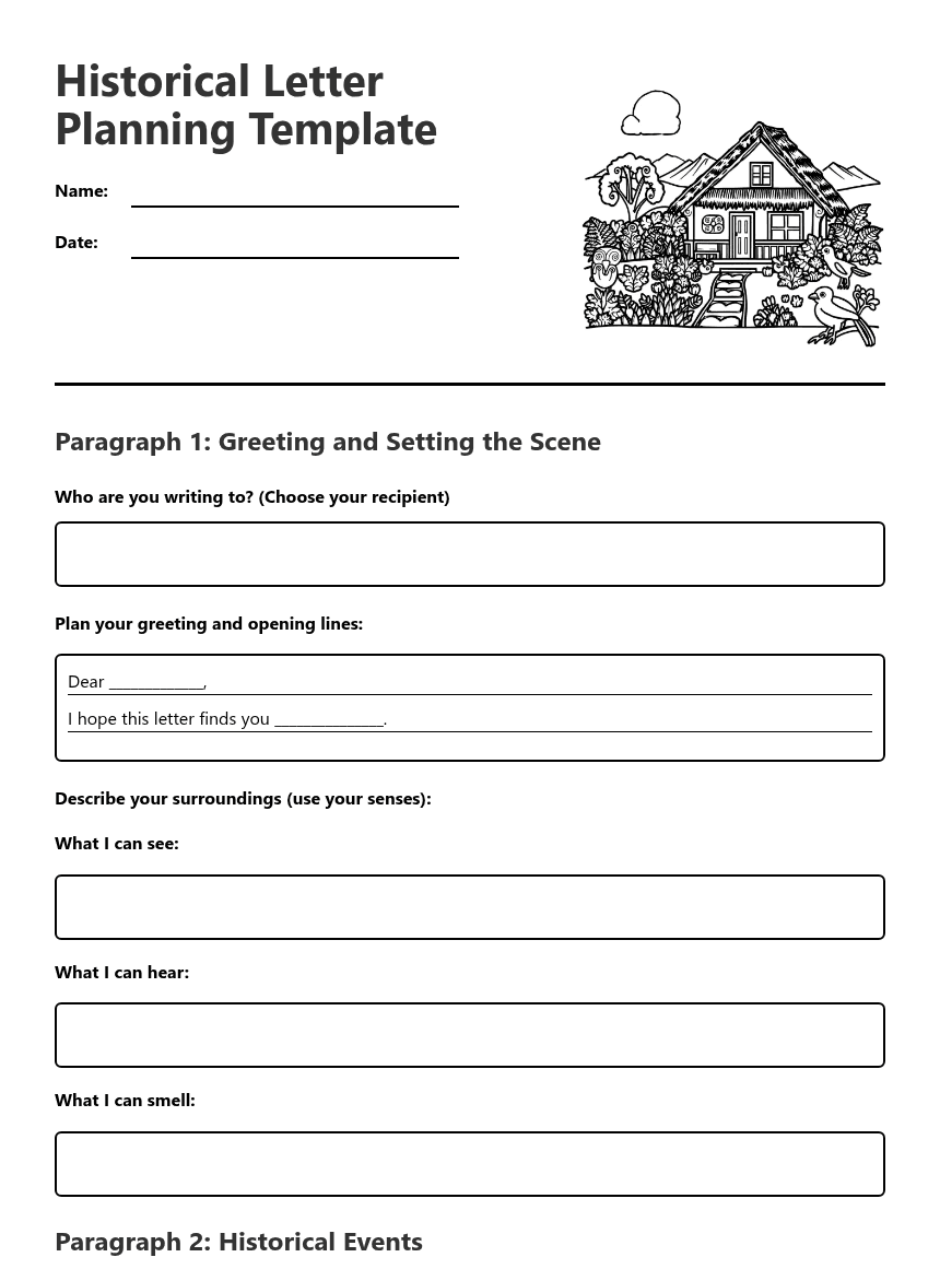 Historical Letter Planning Template worksheet preview