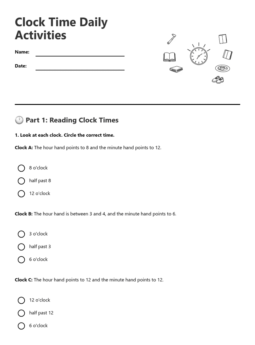 Clock Time Daily Activities