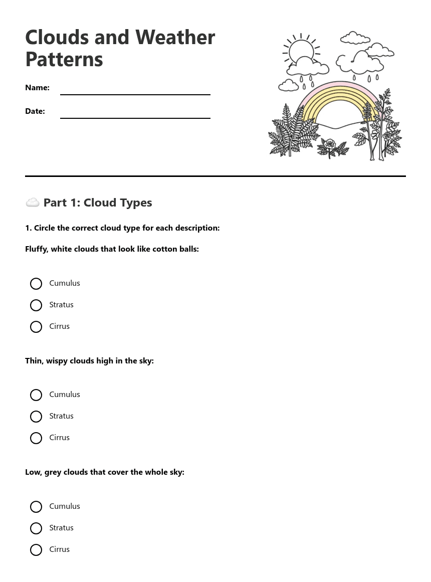 Clouds and Weather Patterns worksheet preview