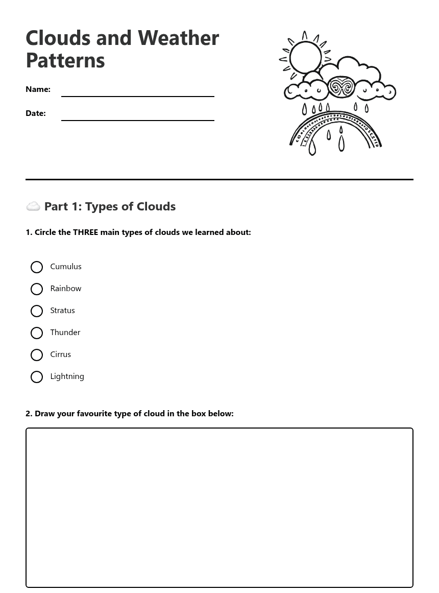 Clouds and Weather Patterns worksheet preview