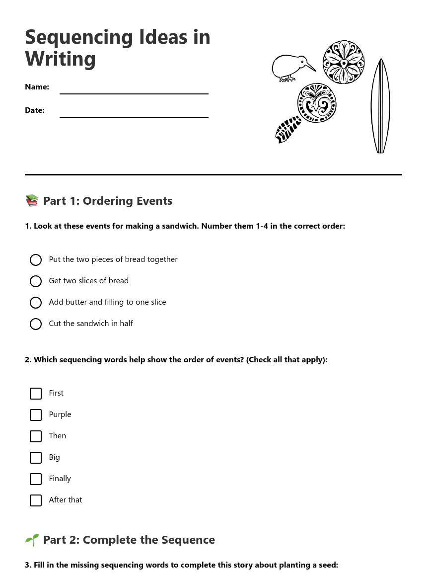 Sequencing Ideas in Writing worksheet preview