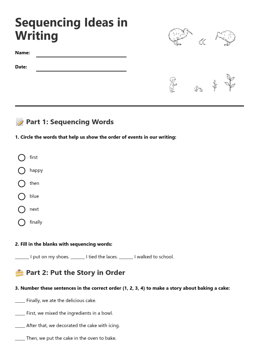 Sequencing Ideas in Writing worksheet preview