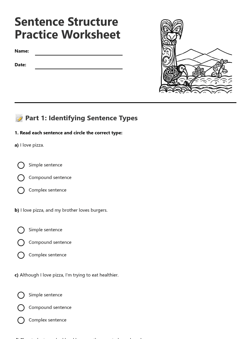 Sentence Structure Practice Worksheet worksheet preview