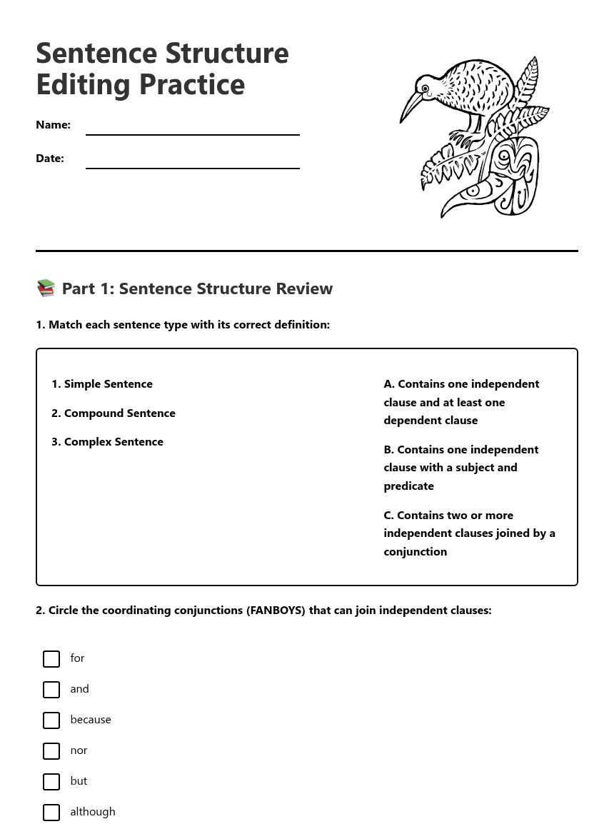 Sentence Structure Editing Practice worksheet preview
