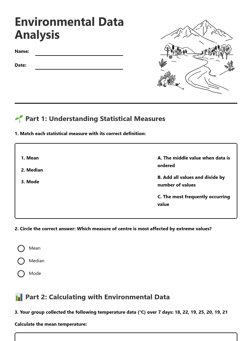 Environmental Data Analysis worksheet preview