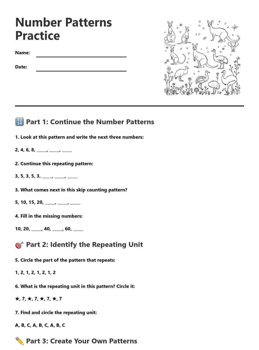 Number Patterns Practice worksheet preview