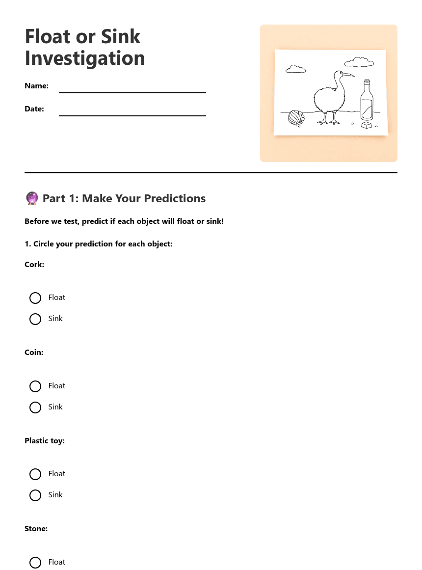 Float or Sink Investigation worksheet preview