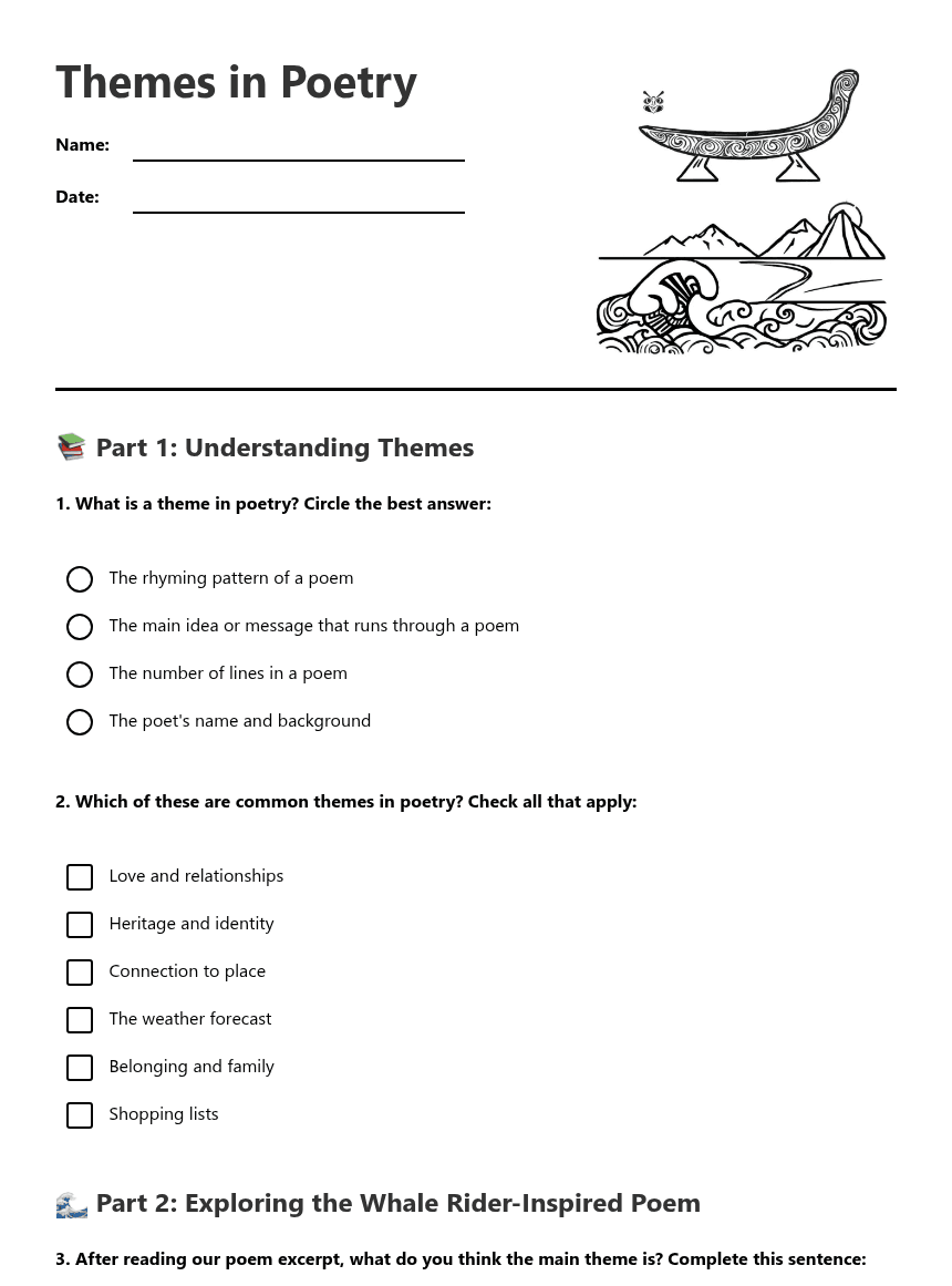 Themes in Poetry worksheet preview