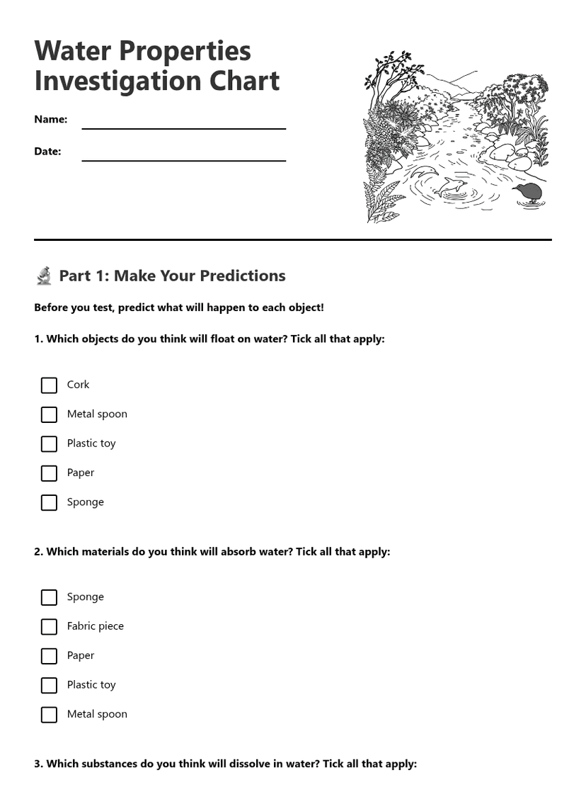 Water Properties Investigation Chart