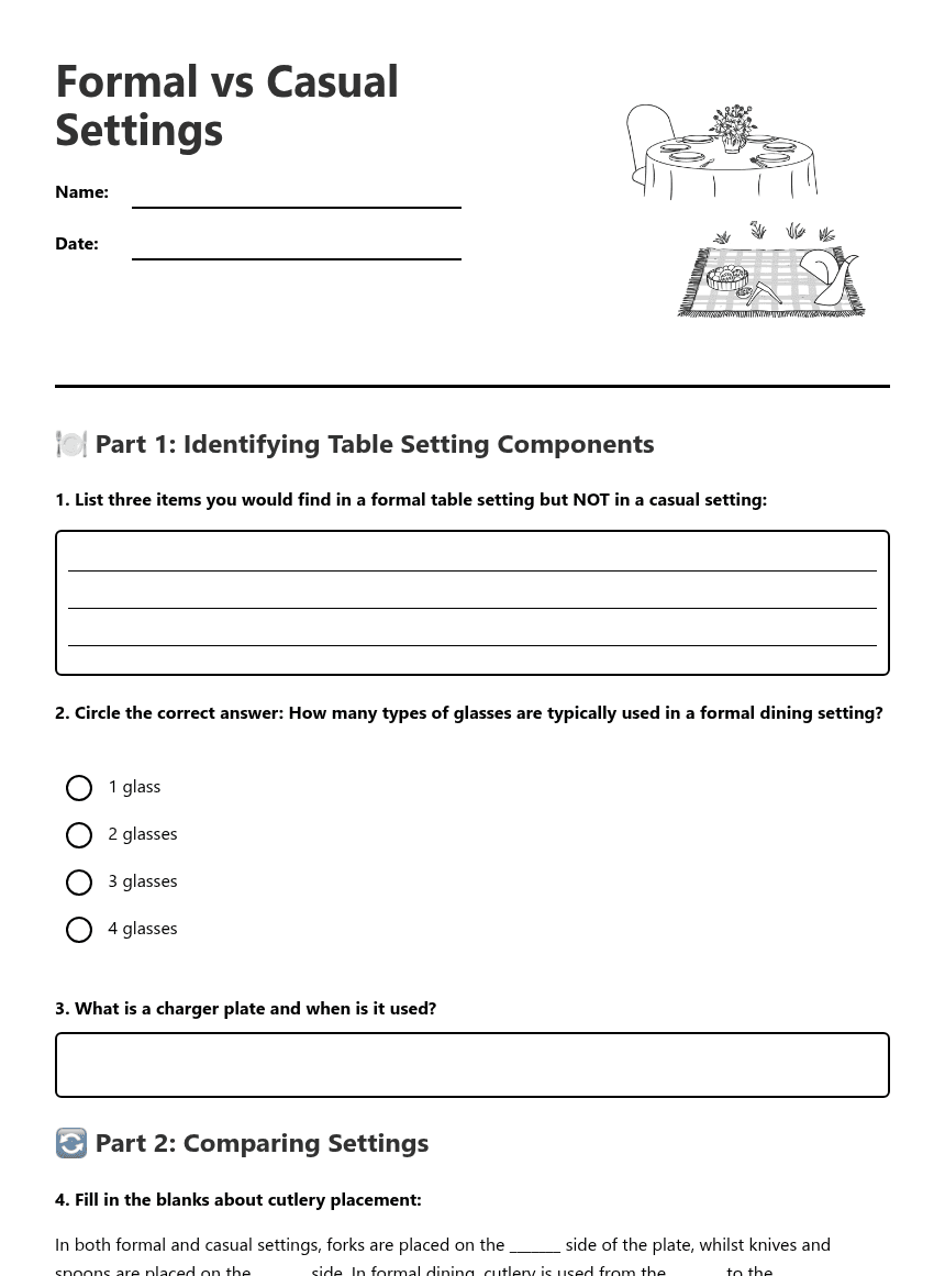 Formal vs Casual Settings worksheet preview