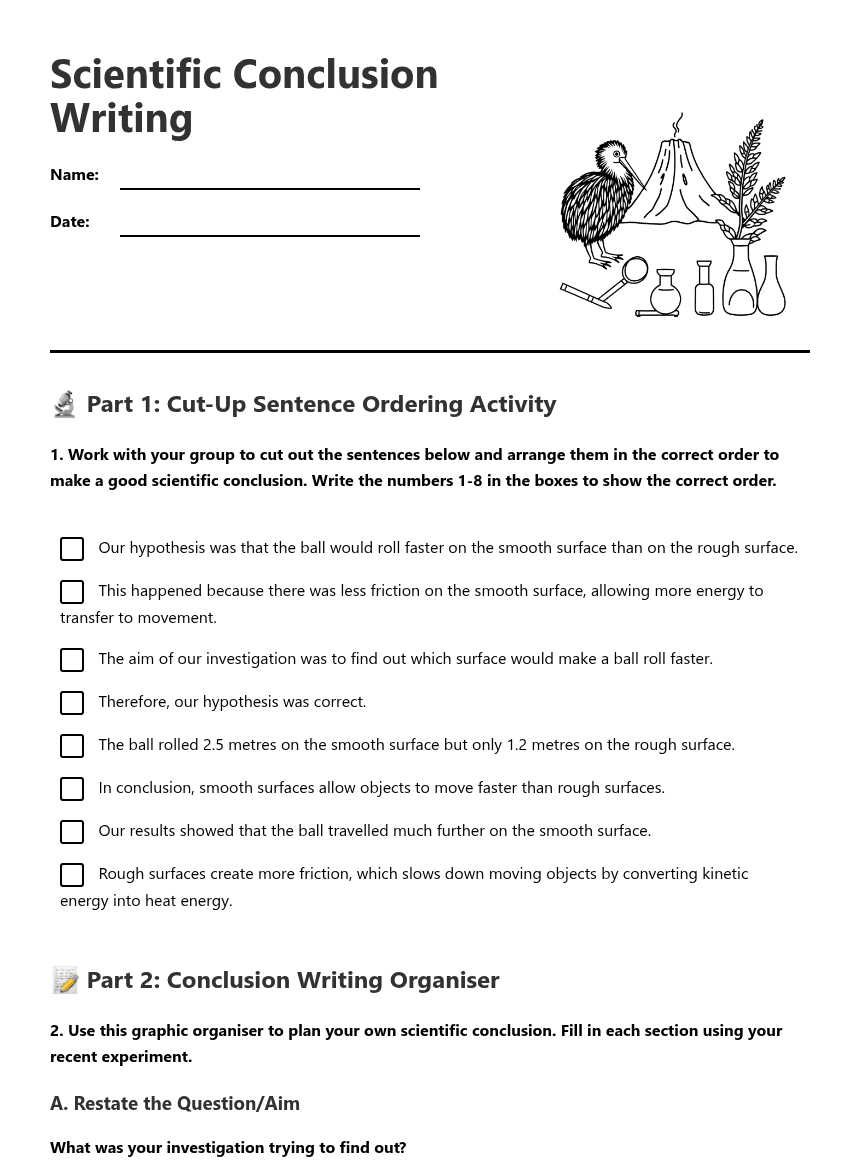 Scientific Conclusion Writing worksheet preview