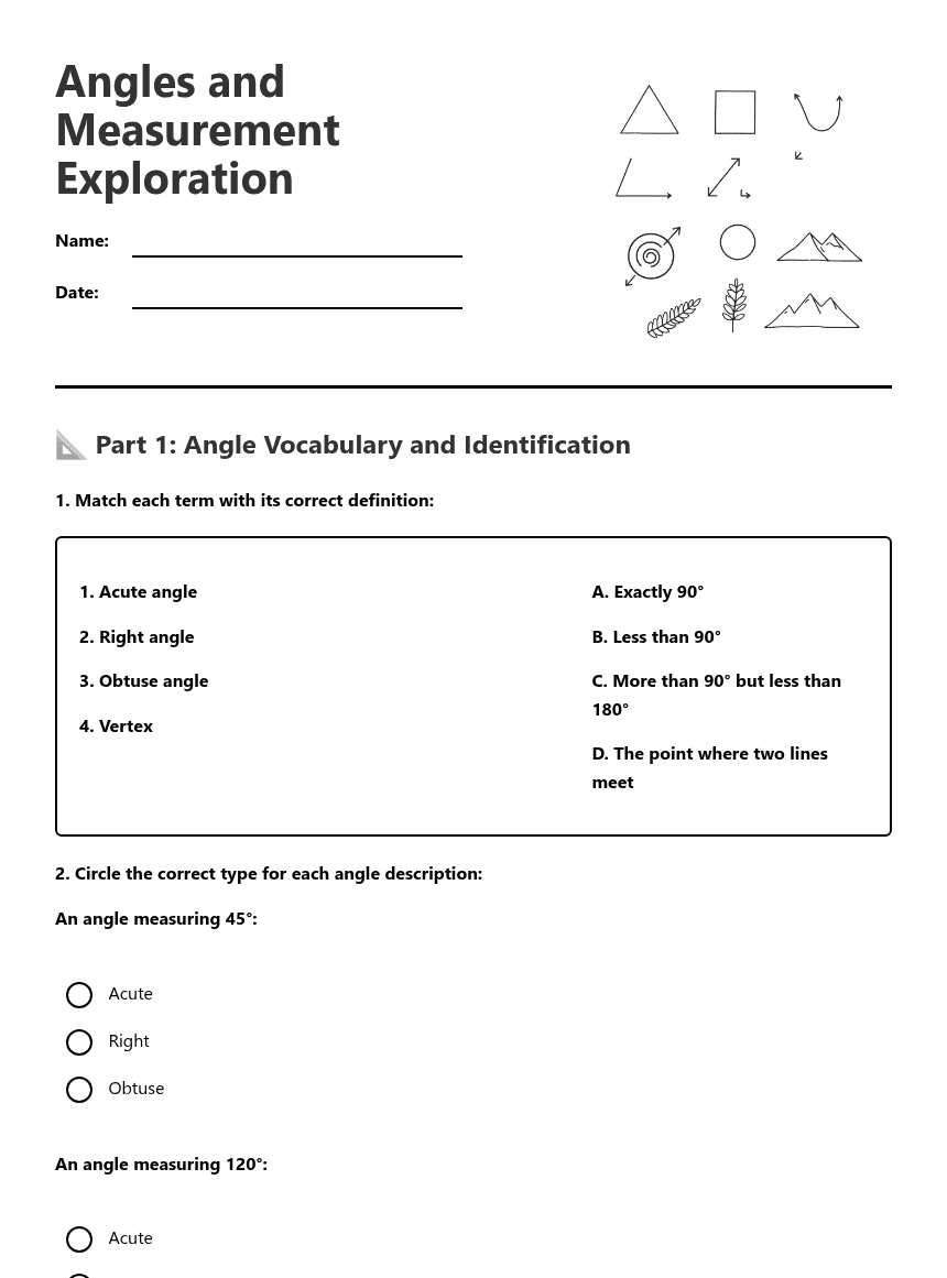 Angles and Measurement Exploration worksheet preview